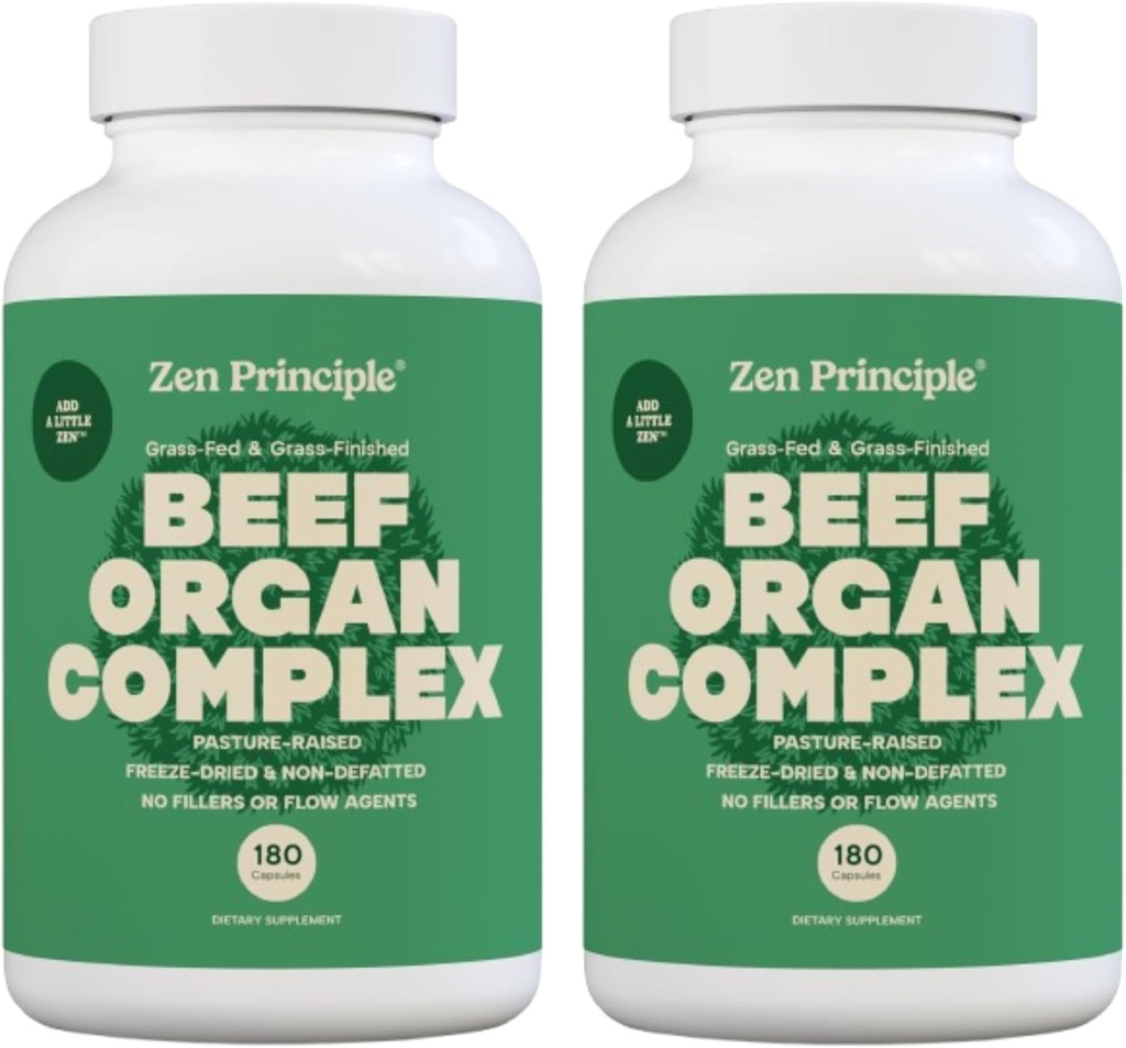 Zen Principle Grass Fed Beef Organs Supplement – Desiccated Liver, Heart, Kidney, Pancreas, Spleen, Intestine &amp; Tripe/Stomach – Grass-Fed &amp; Grass-Finished on the Natural Pastures of New Zealand 2-Pack