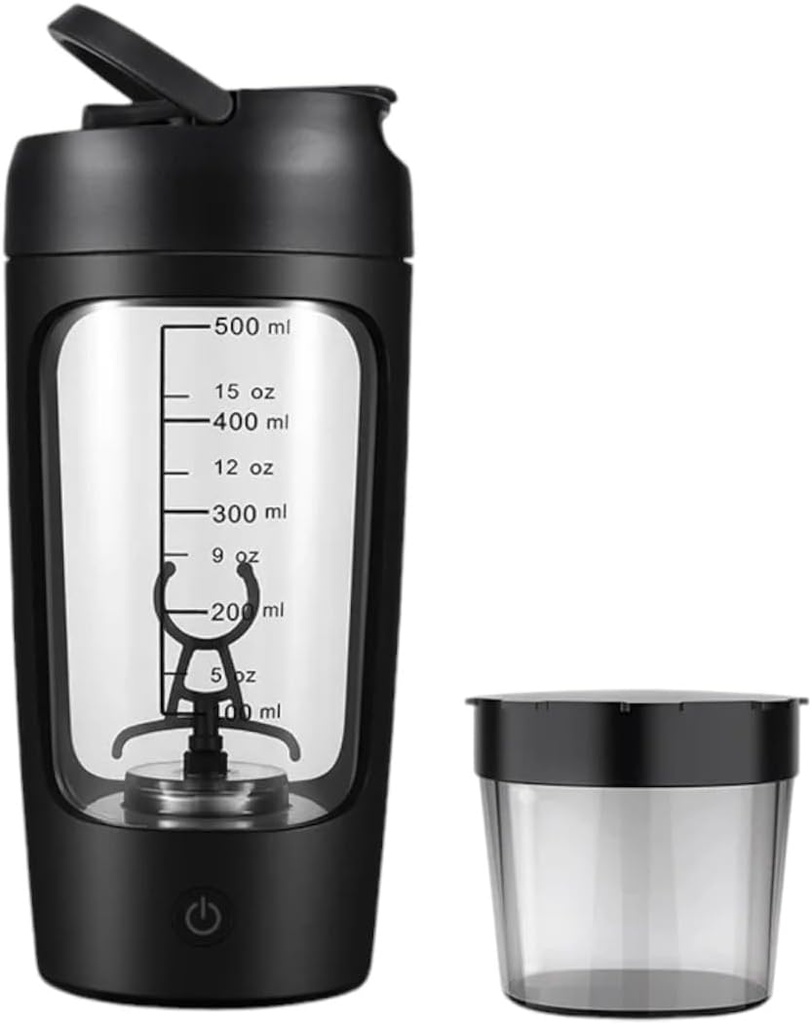 Electric Portable Protein Shaker Bottle for Smooth Blends  durable w/FREE PROTEIN POWDER CUP ¦ Premium Bottle Made from Tritan – BPA Free TEN 650 ml ANTE Recargable Silencio para GYM &amp; Sports Enthusiast. (Black)
