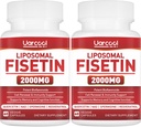 Suplemento de Fisetina 2000mg para el envejecimiento saludable y la longevidad, la salud de la piel, cerebro - Soy libre, vegetariano - 60 Softgels(2 botellas)