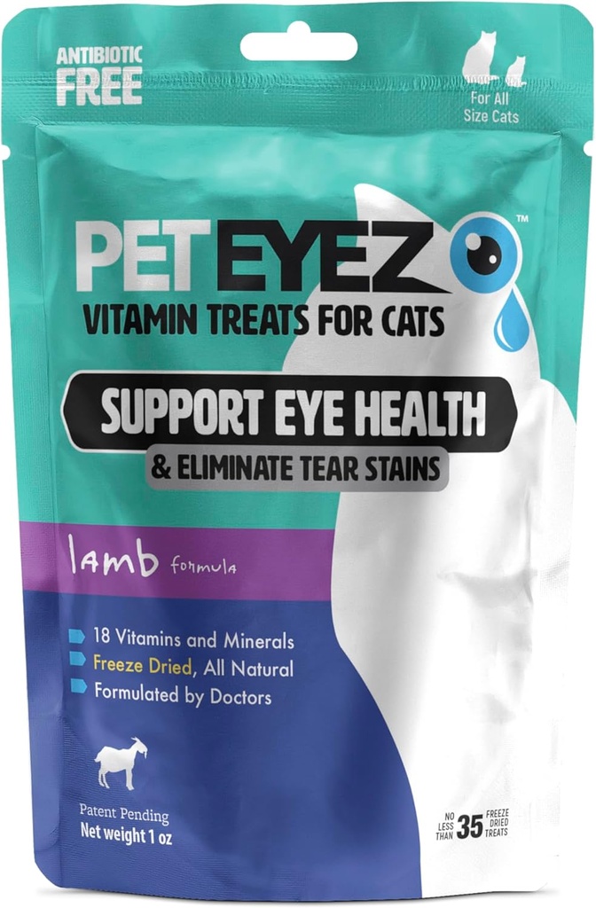 PetEyez Vitamina Treats para gatos - Tear Stain Remover - Eye Health Support - Reduce el picor &amp; Alergias - Lamb Flavor - 1oz