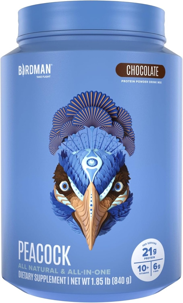 BIRDMAN Peacock Vegan Protein Powder ← Reemplazo de Meal en Planta Completa con Magnesio, Vitamina D, MCT Oil ← Todo en Un Suplemento para Hombres y Mujeres