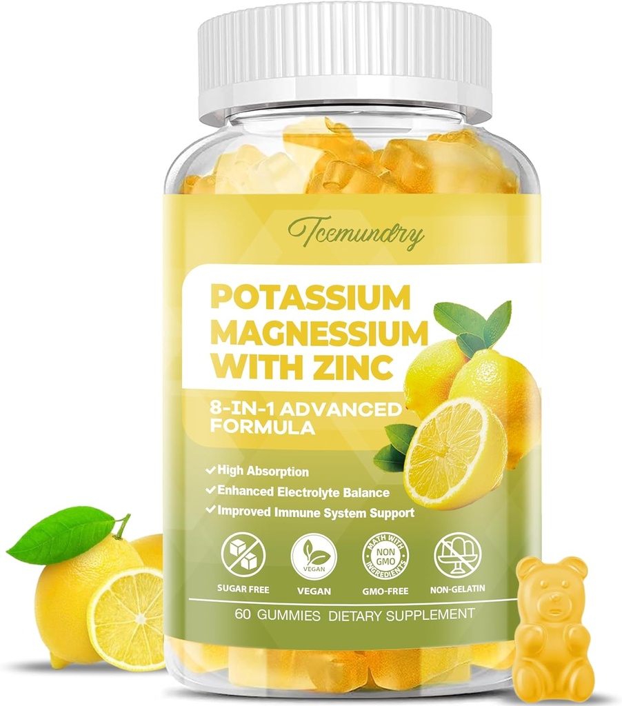 Suplemento de potasio Gummies para adultos: Citrato de potasio 99 mg - Suplemento de magnesio de potasio para músculo, electrolito, energía