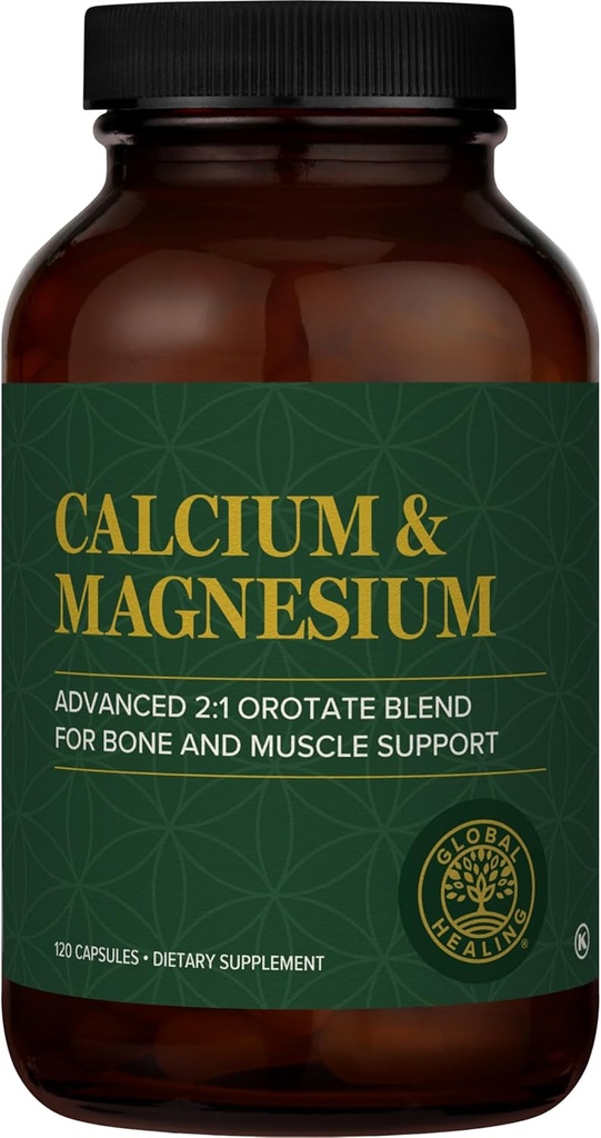 Calcio global y oroato de magnesio - Suplemento de fuerza ósea para mujeres y hombres - Ayuda a soportar fuertes dientes y salud cardiovascular para la función muscular normal - 120 cápsulas