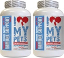 AMO MI PETS LLC Suplementos de piel de perro - PET Immune Support - Perros y gatos - Booster - Saludable - Turmérico para perros con alergias - 120 Treats (2 Botellas)