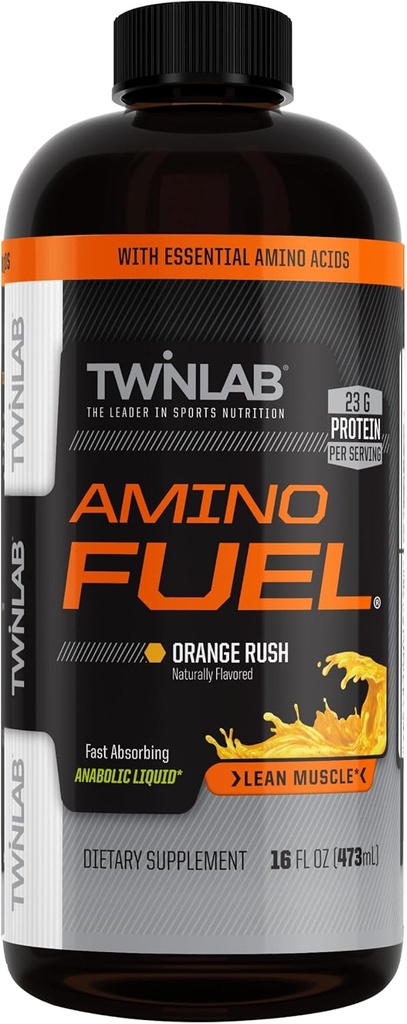 Twinlab Amino Fuel - Pre-Workout y Post-Workout Energy Drink & Suplemento -16 fl oz, Orange Rush
