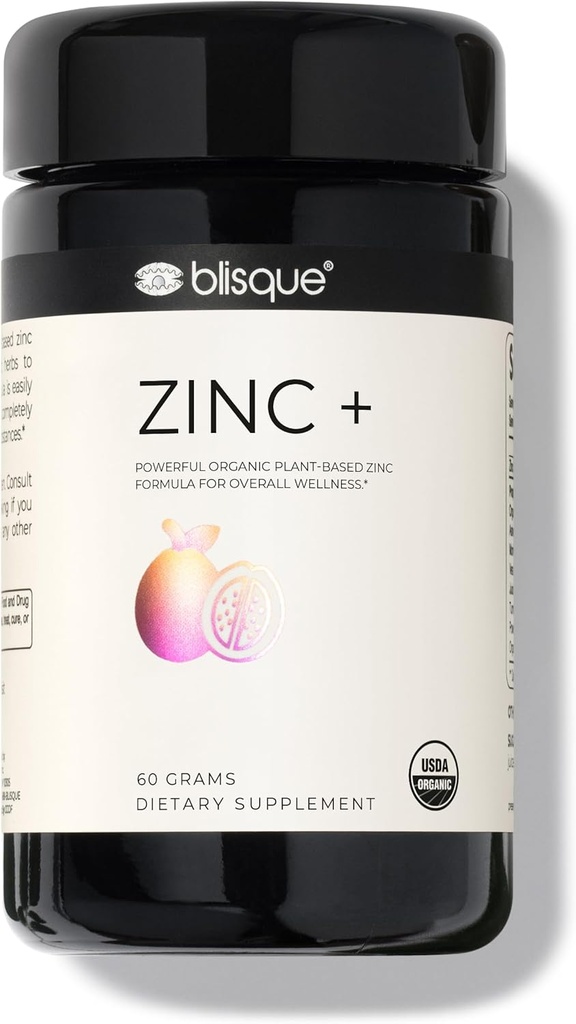 Blisque – Suplemento Zinc Orgánico Fuente de Guava Leaf Silencio para Immune Support, Defense and Boost Silencio con Ashwagandha, Aloe Vera, Ginger, y Turmeric Silencio Vegan Silencio Powder 60 Grams