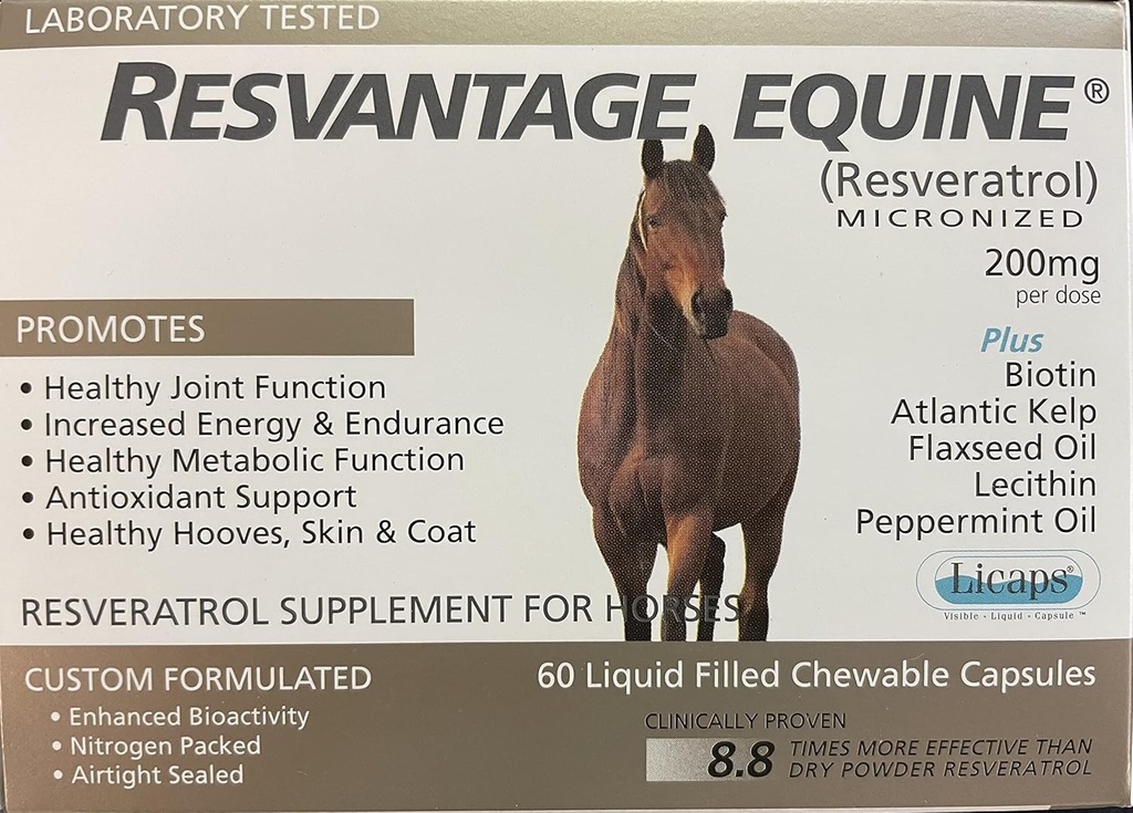 Suplemento de Equino 60 cápsulas llenas de líquidos reveratrolables para caballos