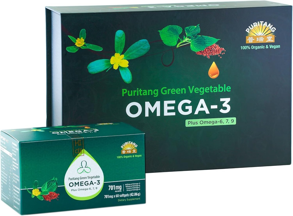 Green Vegetable Omega 3 Plus Omega 6,7,9, Made From Purslane And Perilla Seeds. Contiene más del 61% de concentración de ALA Omega 3-El más alto posible sin aditivos químicos