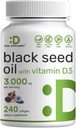 DEAL SUPPLEMENT Black Seed Oil, 240 Softgels – Cold-Pressed Nigella Sativa, Naturally Occurring Thymoquinone (TQ) – Non-GMO, No Gluten – Black Cumin Seed Liquid Capsules with Vitamin D3