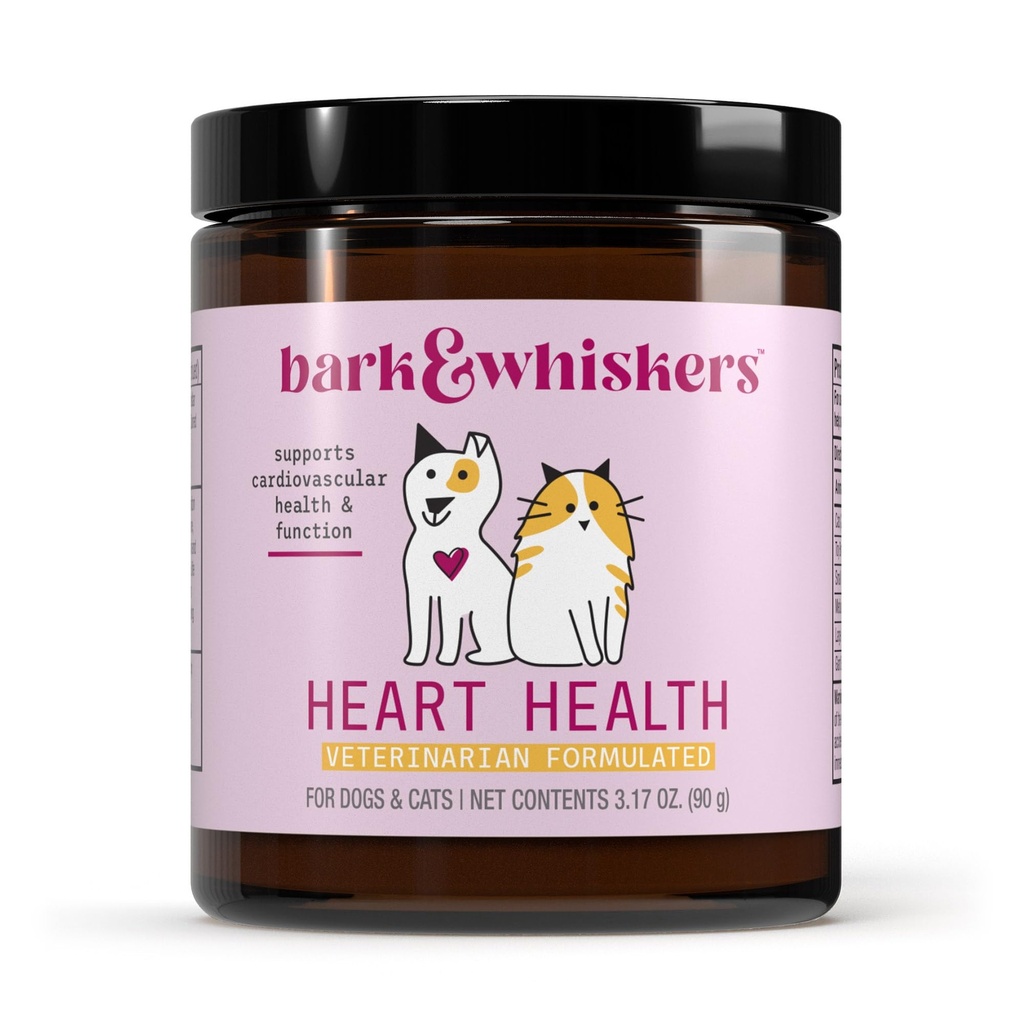 Bark " Whiskers Heart Health for Dogs & Cats, 3.17 oz. (90g), 90 Scoops, Cheddar Cheese Flavor, Supports Cardiovascular Health and Function, Veterinarian Formulated, Non-GMO, Dr. Mercola