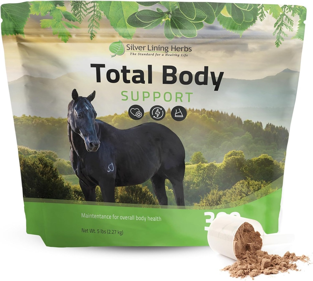 Herbs de forro de plata Suplementos de caballos de cuerpo Polvo para la salud mental - Promoción de una mejor piel " saludable para los caballos - Natural Herbal Equinity Horse Suplemento - 5 lb Bag