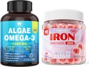 Vegan Iron Gummies &amp; Plant-Based Algae Omega 3 1200mg Suplemento
