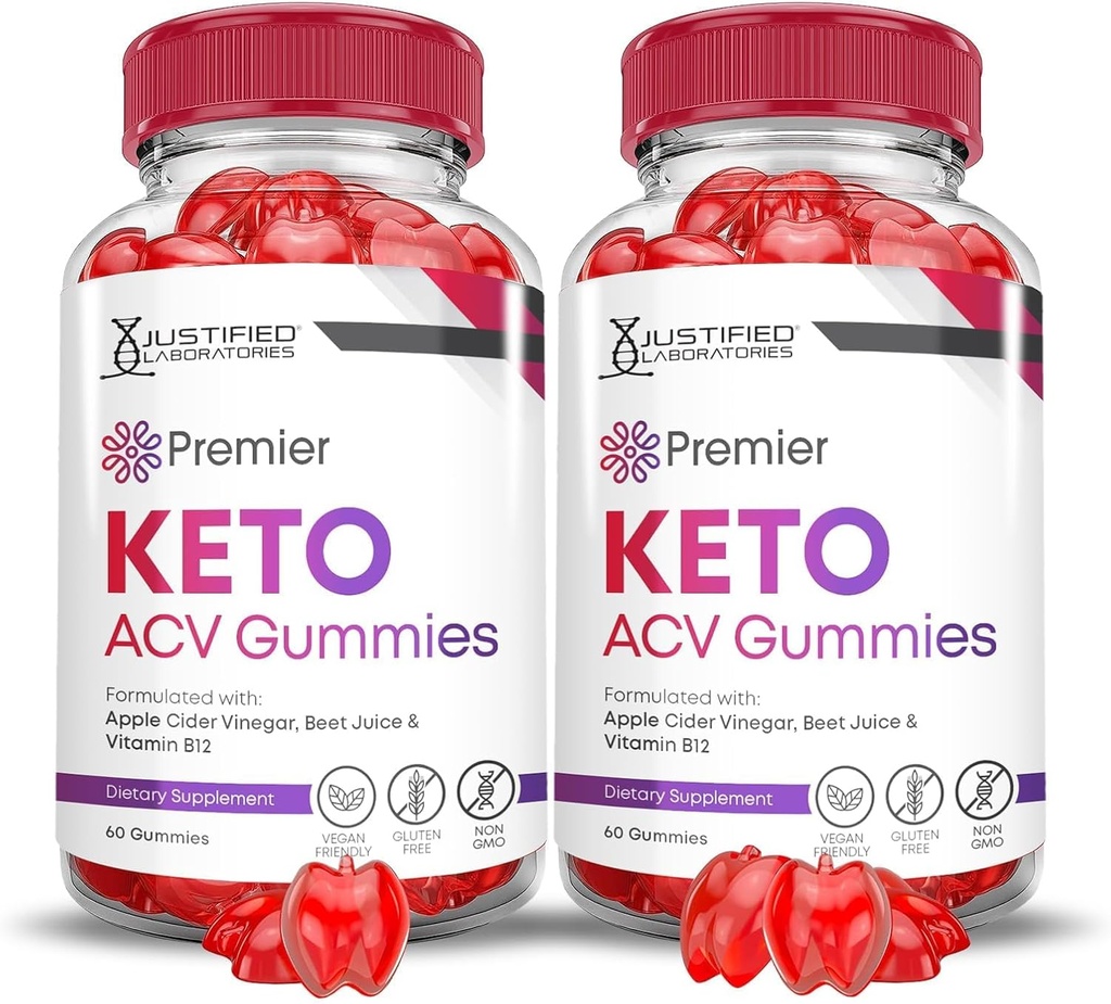 Laboratorios Justificados (2 Pack Premier Keto ACV Gummies Premier Keto Gummies Advanced 1000MG Apple Sider Vinegar Formulado con Pomegranate Beet Juice Powder B12 Vegan Non GMO 120 Gummys