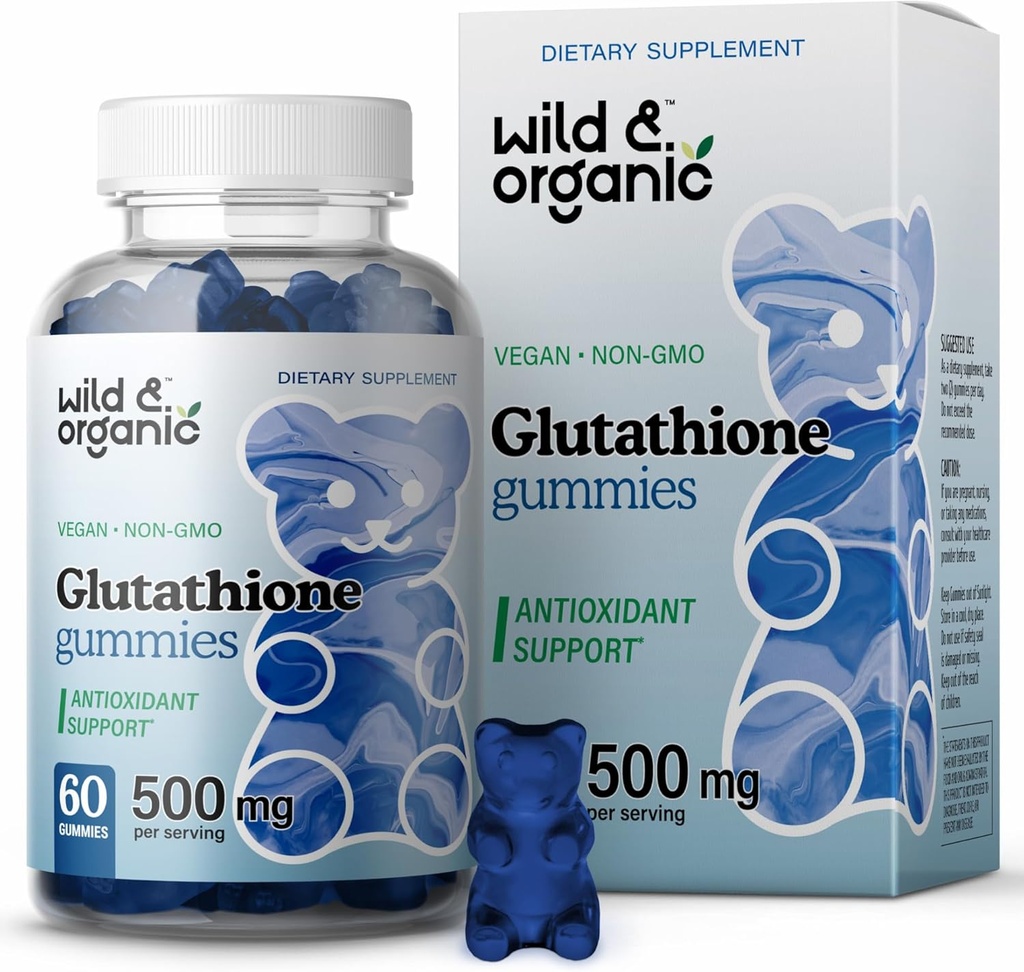 Gummies silvestres y orgánicos L Glutathione - Glutathione reducido 500mg para soporte antioxidante - Suplemento de desintoxicación de hígado - 60 Vegan, No GMO, Pectin-Based Chews