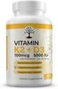 Vitamina D3 K2 Suplemento, 5000 UI - Soporta Immune y Cardiac Wellness, High Potency, Gluten Free, 60 cápsulas