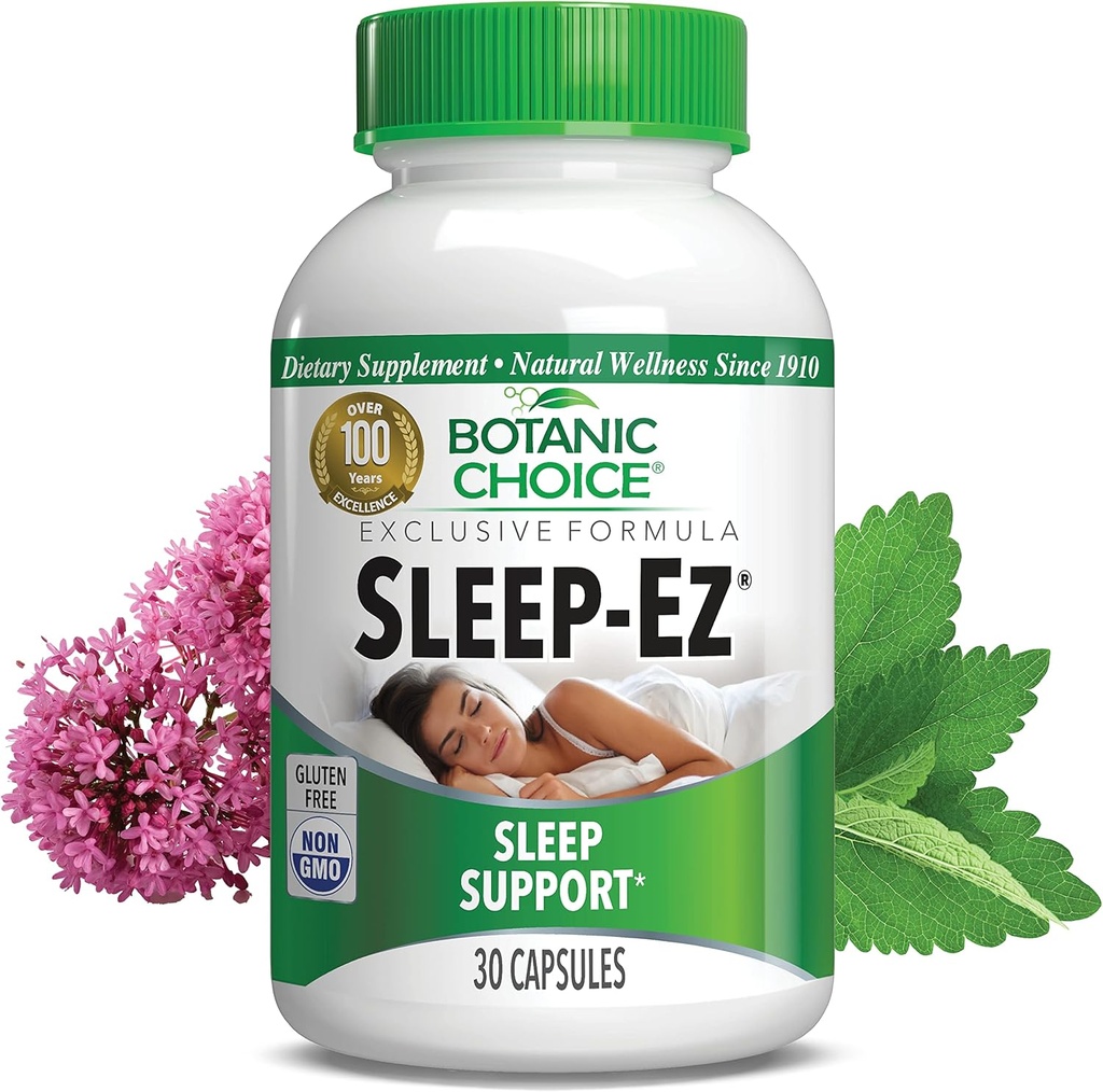 Botanic Choice Sleep-Ez- Powerful Blend of Valerian Extract, Melatonin, Hops, Kava Kava y Lemon Balm para ayudar a fomentar el sueño sin Grogginess (30 cápsulas)