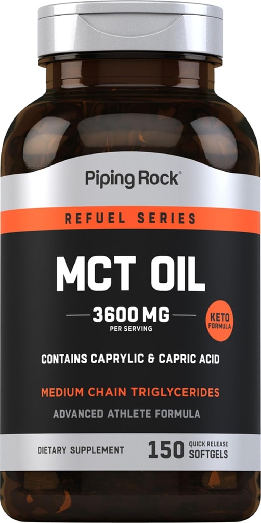 Piping Rock MCT Oil Softgel Capsules Silencio 3600mg Silencio 150 Pills  Keto-Approved ← Non-GMO, Gluten Free Supplement