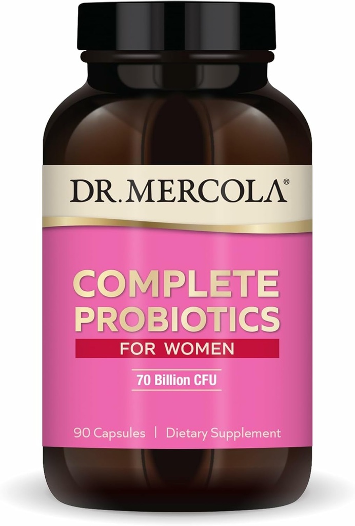 Dr. Mercola Probióticos Completos para Mujeres - Apoya Gut, Vaginal &amp; Immune Health - Contiene Estrenos Lactobacillus - No GMO, Libre de gluten &amp; Soy-Free - 90 cápsulas (90 servidumbres)