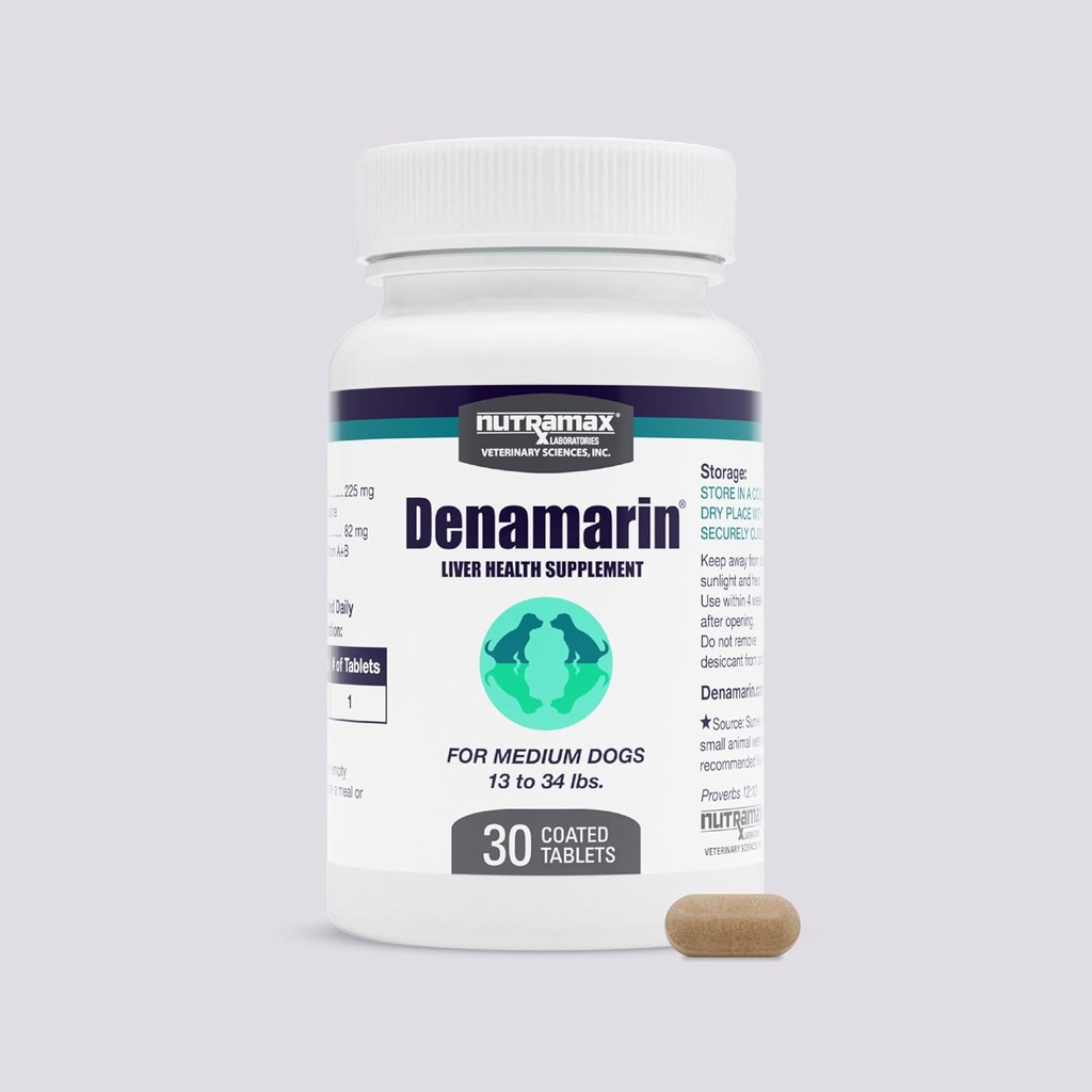 Nutramax Laboratorios Denamarin Liver Health Supplement for Medium Dogs - Con S-Adenosylmethionine (SAMe) y Silybin, 30 Tablets