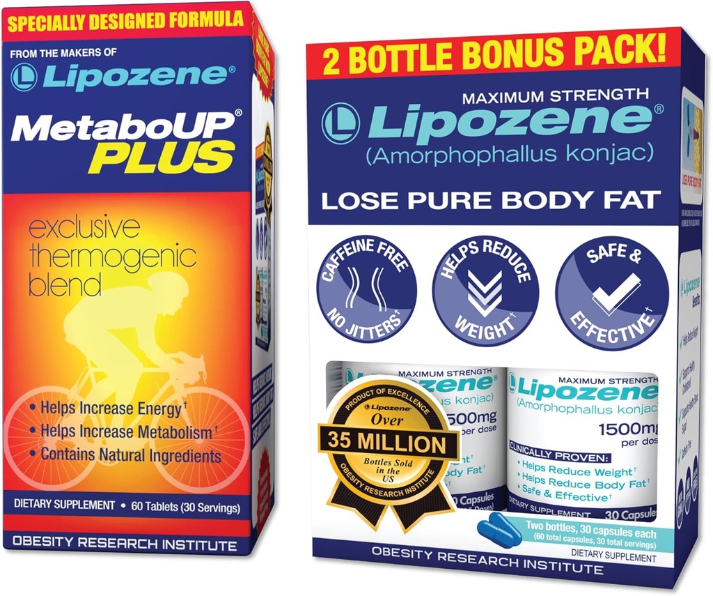 Lipozene Weight Pills Double Pack y MetaboUp Plus Thermogenic Supplement - Appetite Suppressant