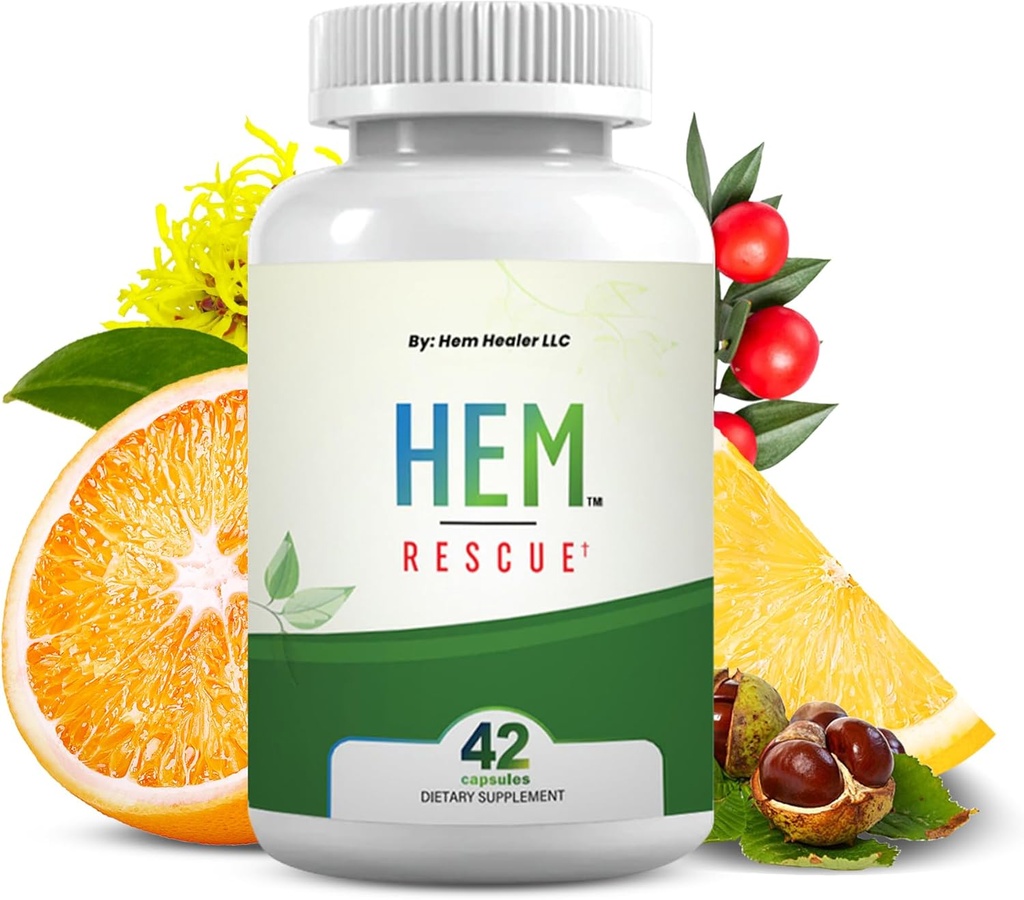 Hem Rescue Hemorrhoid Treatment Supplement - All Natural, Reduces Discomfort & Swelling, Boosts Blood Flow, Oral Botanical Blend, Made in USA - (1 Bottle Pack)