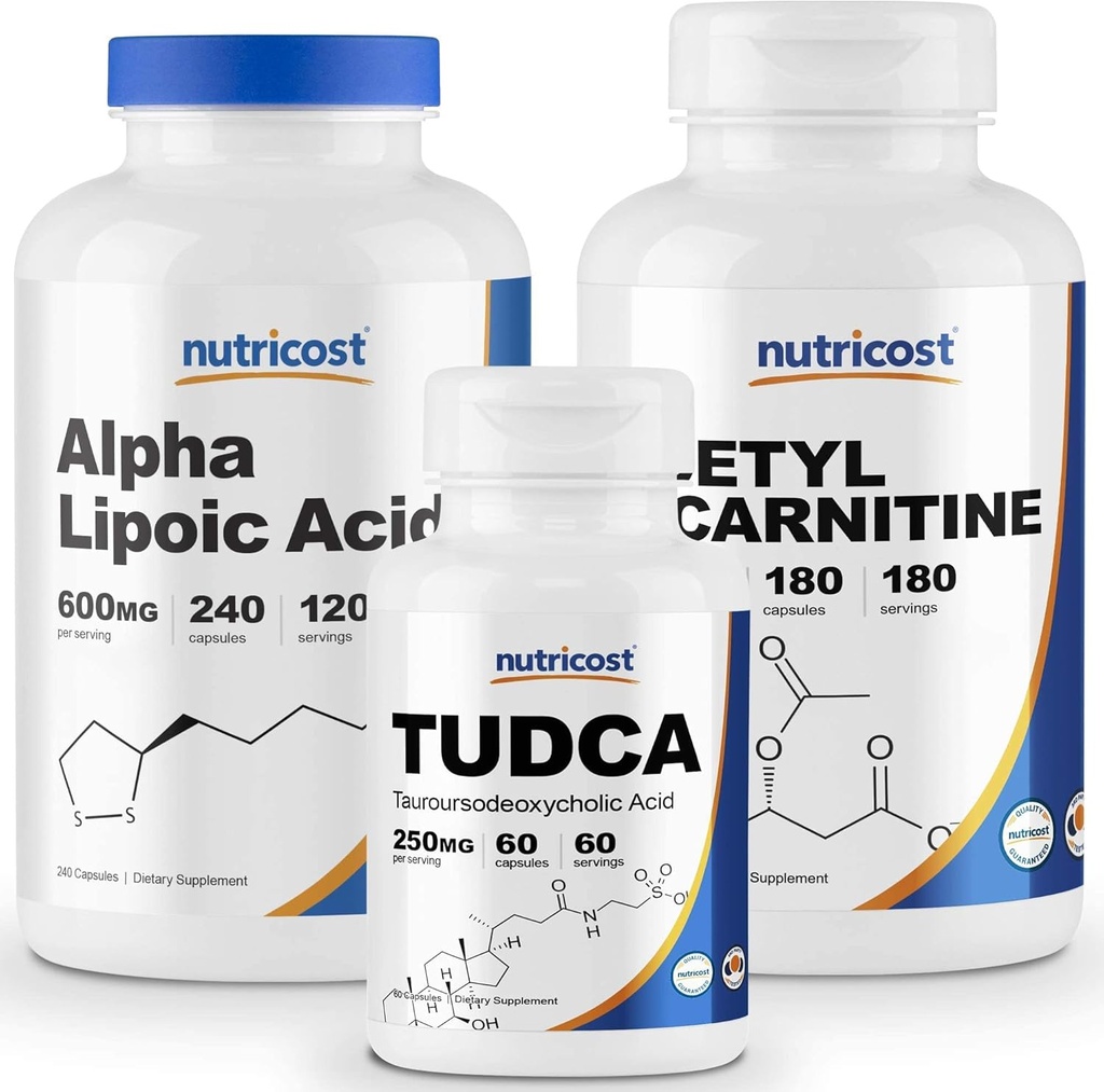 Nutricost Alpha Lipoic Acid 600mg, 240 Caps & Tudca 250mg, 60 Caps &amp; Acetyl L-Carnitine 500mg, 180 Caps