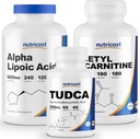 Nutricost Alpha Lipoic Acid 600mg, 240 Caps & Tudca 250mg, 60 Caps &amp; Acetyl L-Carnitine 500mg, 180 Caps