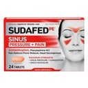 Sudafed PE Sinus Pressure + Pain Relief Tablets, Maximum Strength, Non-Drowsy, OTC Sinus Relief Medicine with Acetaminophen Pain Reliever & Phenylephrine HCl Nasal Decongestant, 24 ct