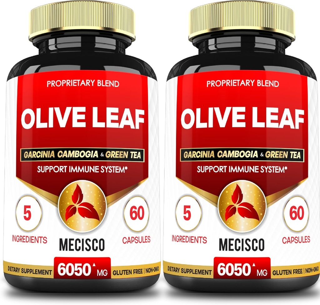 5in1 Extracto de hoja de oliva para 4 meses 6050mg con Garcinia Cambogia, té verde, café verde &amp; pimienta negra - salud cardiovascular, bienestar &amp; soporte de inmunos - 2 paquetes 60 cápsulas