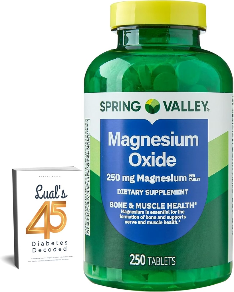 Magnesio de Spring Valley 250mg 250 Cuenta, Bone &amp; Muscle Health, Mejor suplemento de Magnesio para Mujeres, Suplemento dietético Bundle con 45 Diabetes de Lual Decodificado