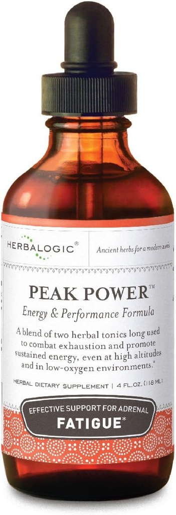 Herbalogic - Peak Power Liquid Herb Drops - Fórmula de Energía Natural Libre para Combatir la Fatiga Adrenal " Mejorar la resistencia física - Contiene Ginseng americano " Astragalus - 4 Fl. Oz.