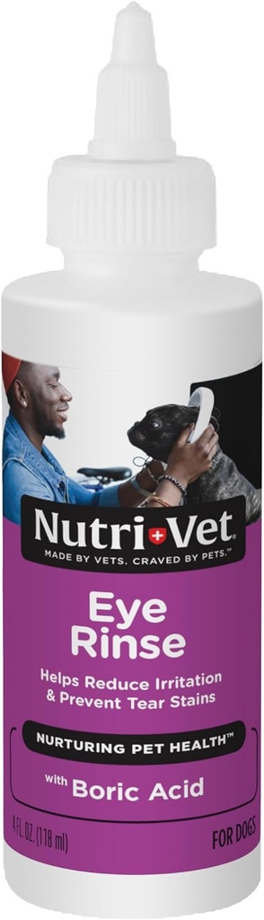 Nutri-Vet Eye Rinse for Dogs, Dog Tear Stain Remover, Eye Wash, Alergy Relief for Pet Puppies, Puppy Supplies, Pet Safe Formula, Vet Formulated, Prevents Infections, 4oz