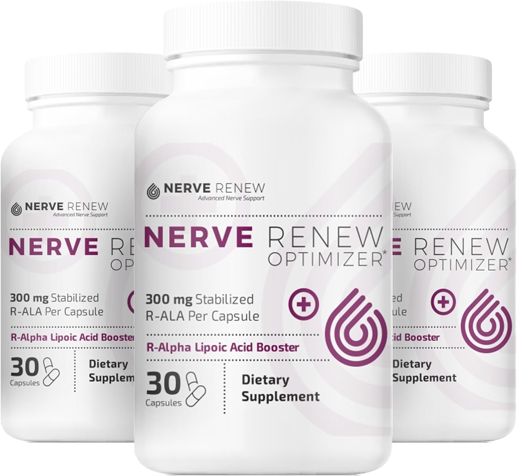 NERVE RENEW Optimizer, 3 Pack (90 cápsulas) - 300 mg Stabilized R-Alpha Lipoic Acid per Capsule for Natural Nerve Discomfort Support - Fast Absorption - Safe and All Natural