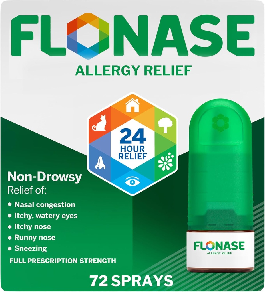 Flonase Alivio de la Alergia Nasal Spray, 24 horas Medicina de la Alergia No Drowsy, Metered Nasal Spray - 72 radios - Caída y Alivio de la Alergia Estacional