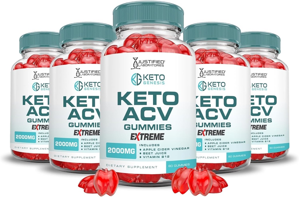 Laboratorios Justificados (5 Pack Keto Genesis Keto ACV Gummies 2000MG Keto Genesis Keto Gummies Advanced Formula Apple Cider Vinegar con Pomegranate Beet Juice Powder B12 Vegan Non GMO 300 Gummys