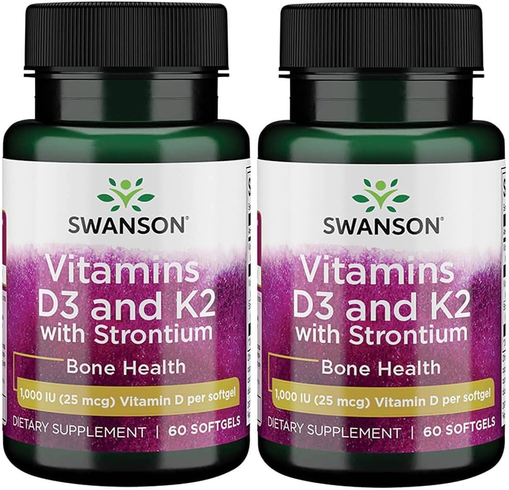 Complejo de estroncio Swanson con vitaminas D-3 &amp; K-2 60 Sgels (2 Pack)