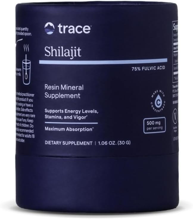 Trace Minerals Shilajit Resin 500mg - Suplemento dietético para la salud digestiva del cerebro - Suplemento mineral para la salud inmune y la energía diaria - Fórmula con ácido fúlvico - 30g (Aproximadamente 60 servidumbres)