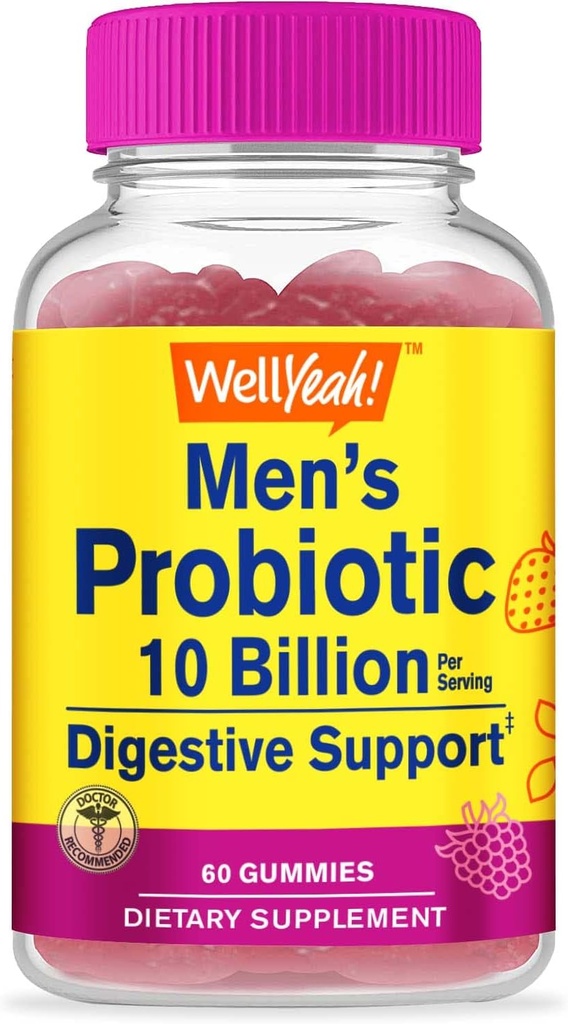 WellSí Gummies Probióticas para Hombres con 10 Billones CFUs, Restaurar Equilibrio Digestivo Natural, Reducir Gas, Bloating e Irregularidad, Gluten Gratis, No GMO, Vegetariano - 60 Gummies