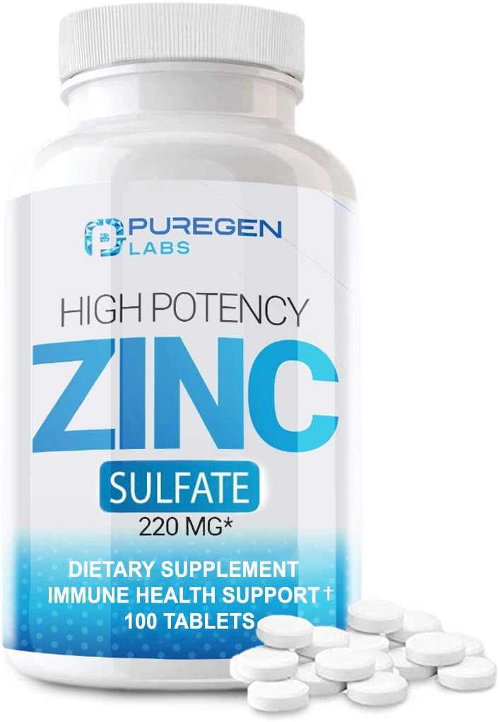 Zinc 220mg [High Potency] Suplemento – Sulfato de zinc para el sistema de soporte inmunitario 100 Tablets