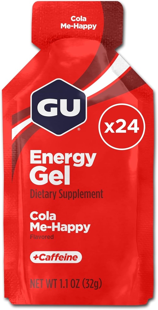 GU Energy Original Sports Nutrition Energy Gel, Vegan, Gluten-Free, Kosher y Dairy-Free On-the-Go Energy for Any Workout, 24-Count, Cola Me-Happy
