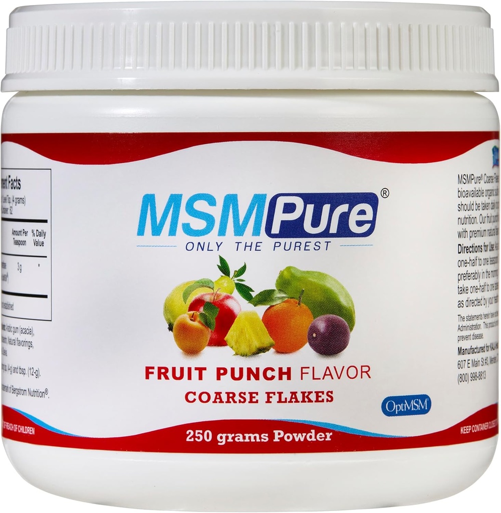 KALA HEALTH MSMPure Fruit Punch Flakes de pólvora de pólvora de MSM gruesa – MSM de EE.UU. para salud conjunta, apariencia de piel y soporte de uñas de pelo – 8,8 oz, azufre orgánico