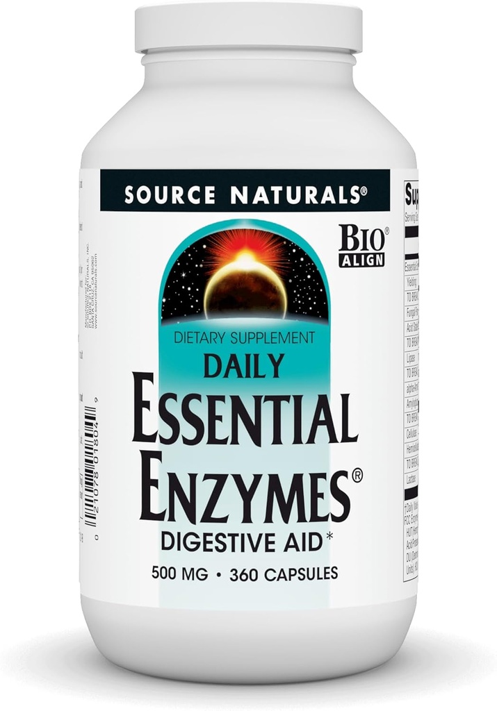 Fuente Naturales Esencial Enzimas 500mg, Bio-Alineados Múltiples Enzyme Suplemento Defensa Herbal para la Digestión, Gas, Estreñimiento &amp; Alivio de Bloating - Ayuda Digestiva* - 360 cápsulas, 360 servicios