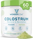 WONDERCOW Colostrum Supplement Powder for Gut Health, Immune Support, Muscle Recovery & Wellness ← Natural IgG Puro Bovine Colostrum Superfood, Matcha, 60 Servings