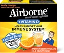 Airborne 750mg Vitamina C con Tablas Efervescentes Zinc, Complemento de Apoyo Inmune con Antioxidantes potentes Vitaminas A C D3 &amp; E - 27 Tablas de Bebidas Fizzy, Zesty Orange Flavor