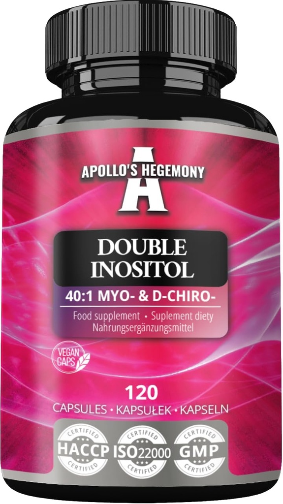 HEGEMONIO DE APOLLO Doble Inositol 120 cápsulas veganos - Myo-Inositol + D-Chiro-inositol en Optimal 40:1 Relación - 615 mg por cápsula - 4 meses Suministro - Vitamina B8 Suplemento