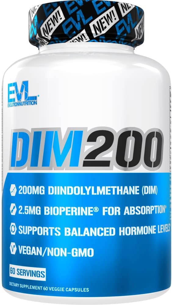 Suplemento EVL Diindolylmethane para Hombres - Avanzado DIM 200 mg con Dim Plus Bioperina para la absorción mejorada - Vegan No-OM Hormon Balance Suplemento para el Modo de Energía mejorado y el rendimiento
