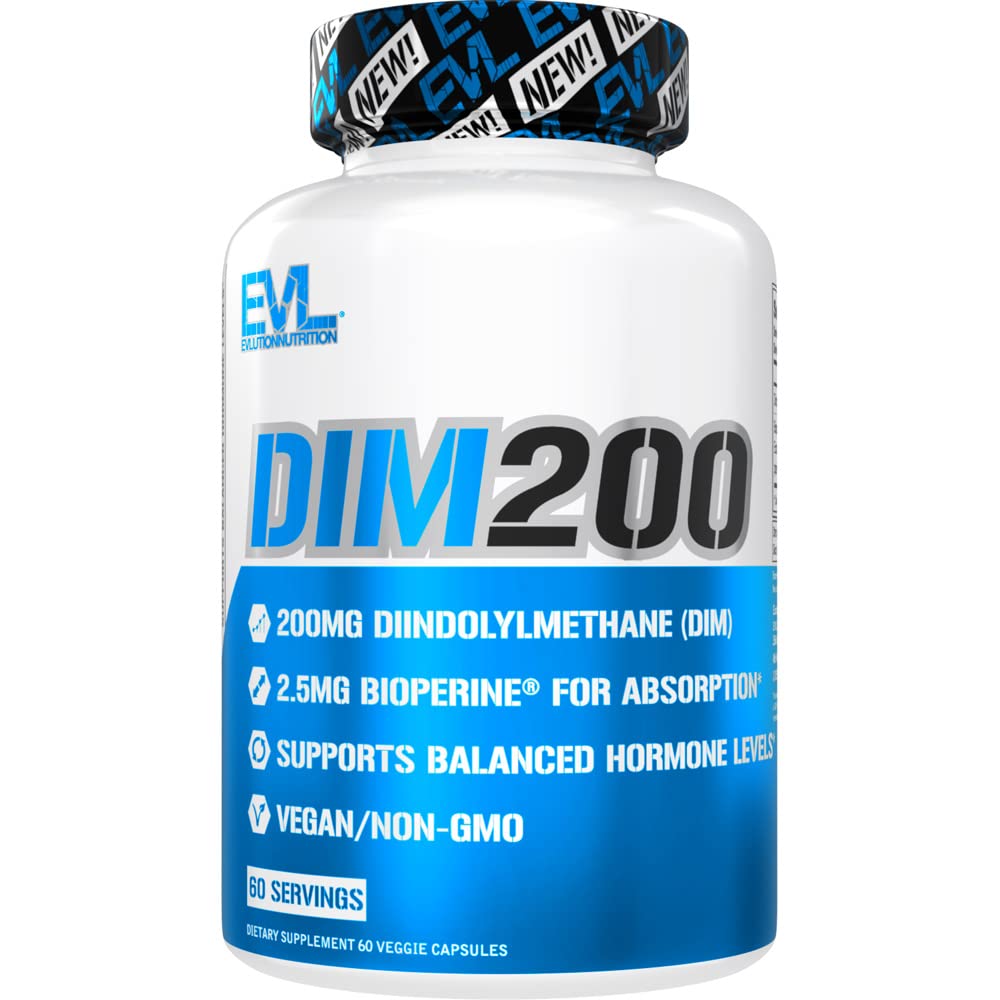 Suplemento EVL Diindolylmethane para Hombres - Avanzado DIM 200 mg con Dim Plus Bioperina para la absorción mejorada - Vegan No-OM Hormon Balance Suplemento para el Modo de Energía mejorado y el rendimiento