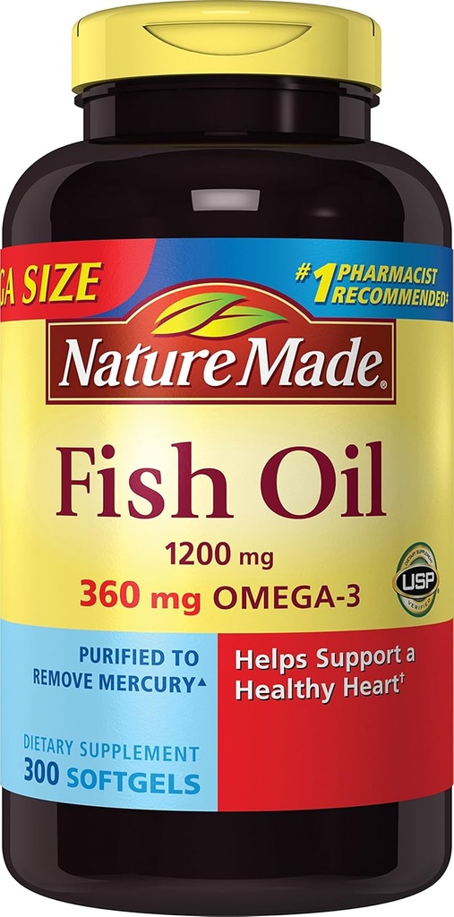 Nature Made 1200mg of Fish Oil, 2400 por Serving, 360mg de Omega-3, 300 Softgels, 300 Cuenta (Pack of 1)