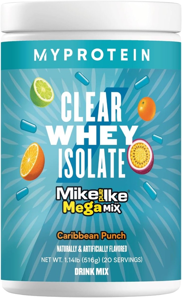 Myprotein Clear Whey Isolate Protein Powder, 1.1 Lb (20 Servings) Fruity Mike e IKE Caribbean Punch Drink Mix, 20g Protein per Serving, Daily Drink for Superior Performance