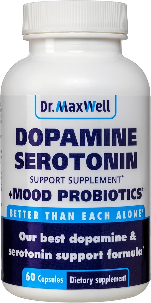 Suplementos de serotonina y dopamina con mood Probiotic, 5in1 Soporte para (1) Dopamine (2) Serotonin (3) Mood (4) Relax (5) Focus " Brain, 60 cápsulas